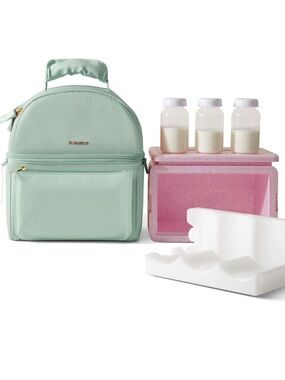 Breastmilk Cooler Bag / Pump Travel Bag w/ Insulated Interior & Ice Packs -Green